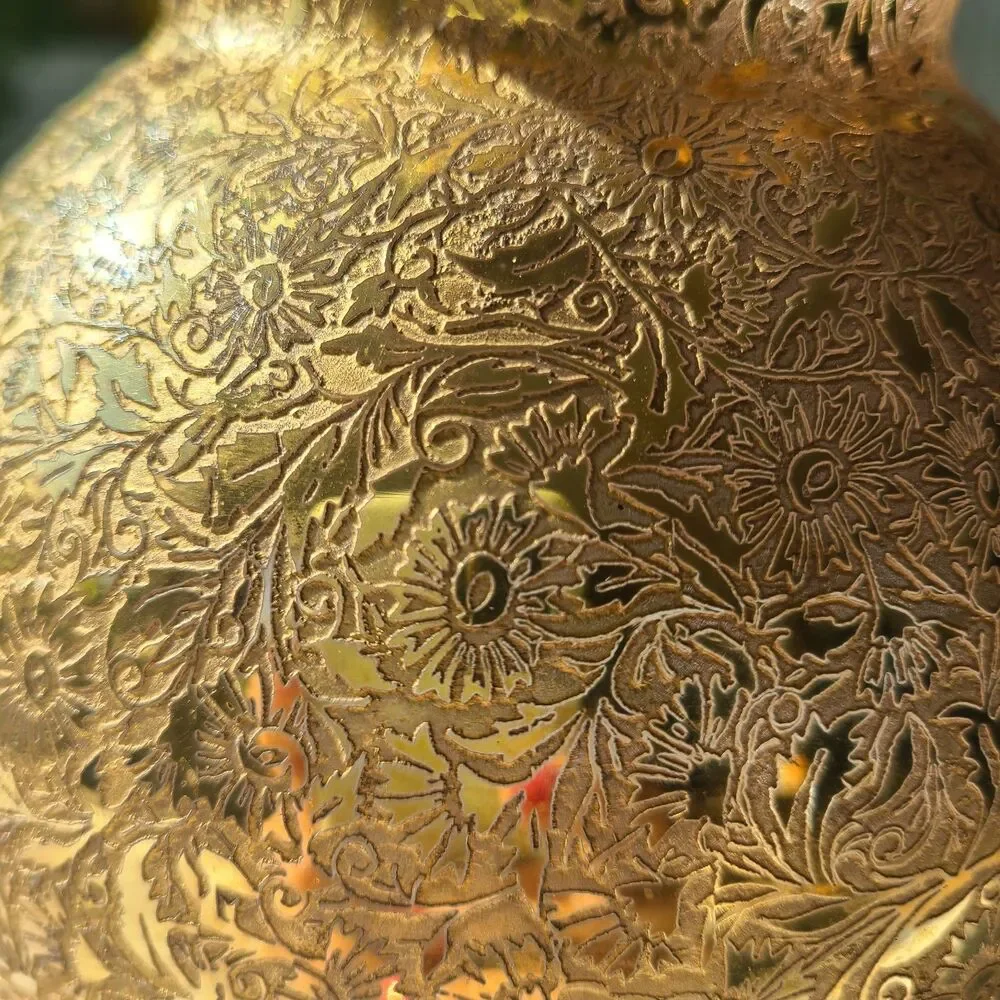 Vintage Glastonbury Lotus 22K Gold Encrusted Rose Bowl Globe Vase Ruffled Rim